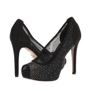 Nine West Women's Black Peep Toe Heel Rhinestone Embellished